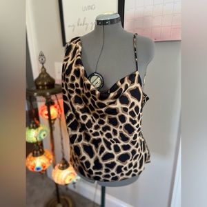 Nasty Gal Collection - Animal Print Silky Unique Neckline Sleeveless Blouse